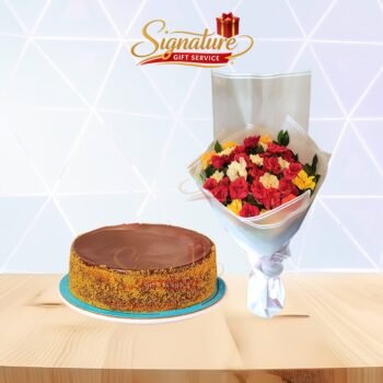 Three Milk Cake With Mix Roses Bouquet Combo