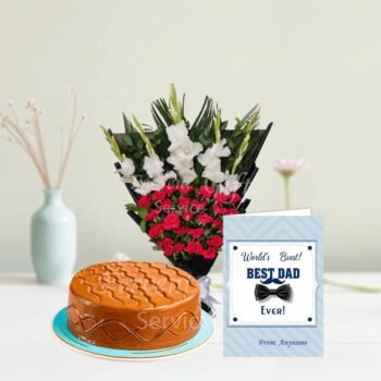 Send Best Dad Card and Nutella Cake with Flowers