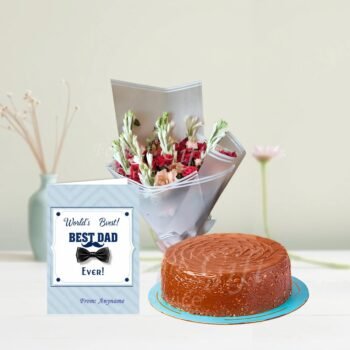 Send Best Dad Card with Flowers and Ferrero Cake from Abroad