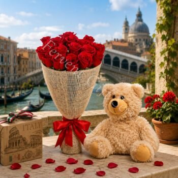 Send Red Roses Bouquet & Stuff Toy to Italy from anywhere in the world