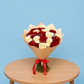 Send Charming White & Red Roses Bouquet to UK from Pakistan