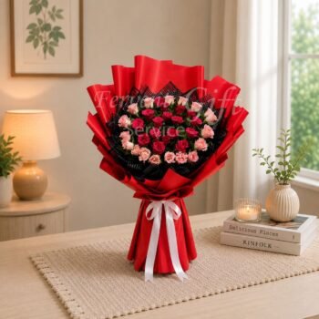 Send Romantic Amora Red & Pink Roses Bouquet to Pakistan
